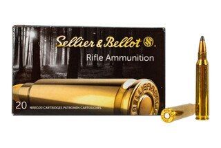 Sellier & Bellot .223 Remington ammunition loaded with 55-grain soft points for hunting available in 20 round boxes.